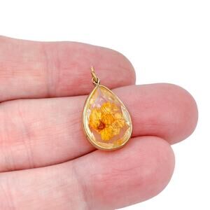 Vintage Silver-Tone Dried Yellow Flower Pendant